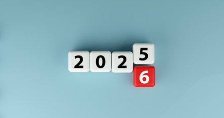 3D render showing the transition from 2025 to 2026. Concept for new year celebration, calendar...