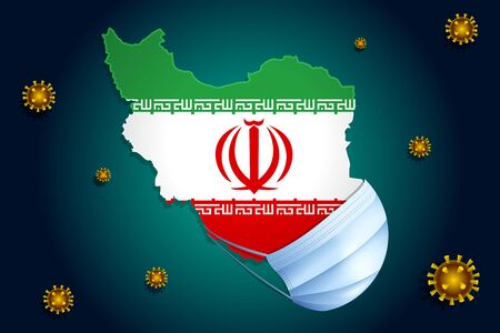 Coronavirus COVID-19 or Corona virus concept for Iran. Iran map in a medical mask protects itself from nCoVのイラスト素材