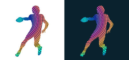 Silhouette of a American football player from colored dots. Abstract isolated vector image of a Gridiron football player.のイラスト素材