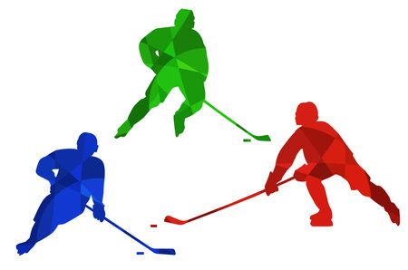 Ice hockey players silhouettes vector background concept made of polygon fragmentsのイラスト素材