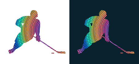 Hockey player action designed using colorful pixels graphic vector. Fit for sport, competition, team, competition etc.のイラスト素材