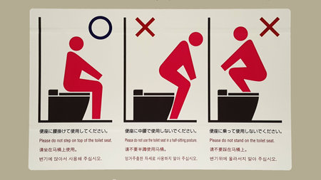 Notice bathroom and toilet signage warning signの写真素材