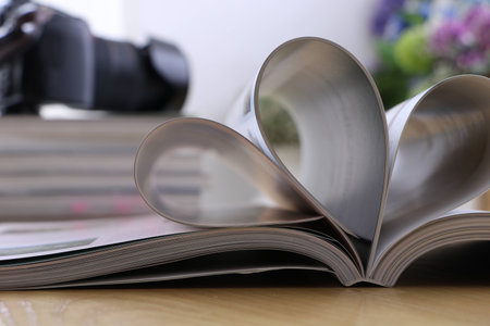 Above table books and flowers, cameraの写真素材