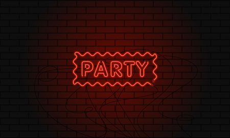 Neon sign party in wave area on brick wall background.のイラスト素材