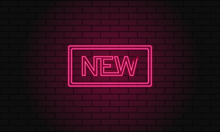 Retro club inscription New. Vintage electric signboard with bright neon lights. Pink light falls on a brick background. Vectorのイラスト素材