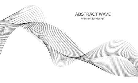 Abstract wave element for design. Digital frequency track equalizer. Stylized line art background. Vector. Wave with lines created using blend tool. Curved wavy line, smooth stripe.のイラスト素材