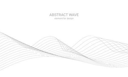 Abstract wave element for design. Digital frequency track equalizer. Stylized line art background. Vector. Wave with lines created using blend tool. Curved wavy line, smooth stripe.のイラスト素材