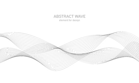 Abstract wave element for design. Digital frequency track equalizer. Stylized line art background. Vector. Wave with lines created using blend tool. Curved wavy line, smooth stripe.のイラスト素材