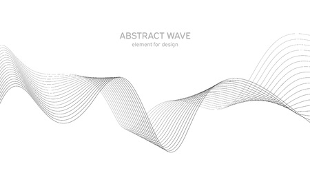 Abstract wave element for design. Digital frequency track equalizer. Stylized line art background. Vector. Wave with lines created using blend tool. Curved wavy line, smooth stripe.のイラスト素材