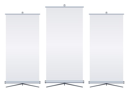 Blank roll-up banner isolated on white background. Set. Design template blank for designers. Flipchart for training or promotional presentation. Vector illustration EPS 10のイラスト素材