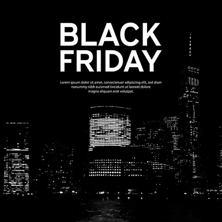 Black Friday Sale Poster on Big City Background. New York. Vector illustration.のイラスト素材