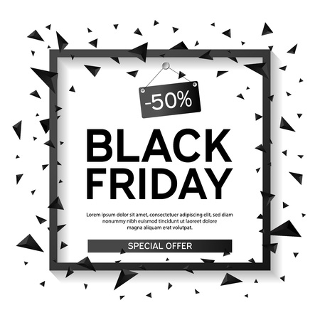 Black Friday Sale Poster with triangles on White Background with Square Frame. Vector illustration.のイラスト素材