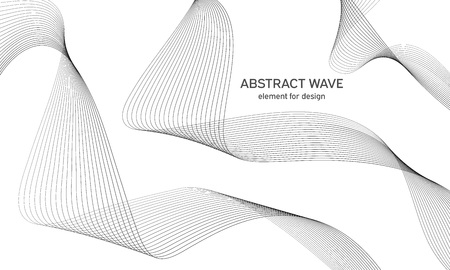 Abstract wave element for design. Digital frequency track equalizer. Stylized line art background. Vector illustration. Wave with lines created using blend tool. Curved wavy line, smooth stripe.のイラスト素材