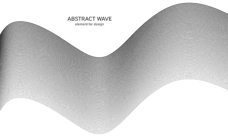 Abstract wave element for design. Digital frequency track equalizer. Stylized line art background. Vector illustration. Wave with lines created using blend tool. Curved wavy line, smooth stripeのイラスト素材