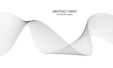 Abstract wave element for design. Digital frequency track equalizer. Stylized line art background. Vector illustration. Wave with lines created using blend tool. Curved wavy line, smooth stripeのイラスト素材