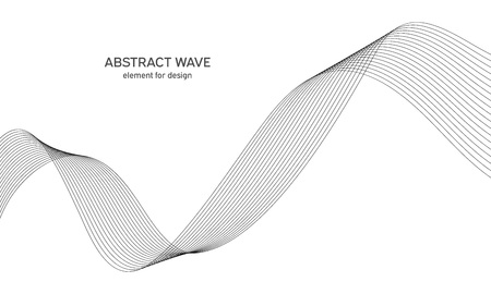 Abstract wave element for design. Digital frequency track equalizer. Stylized line art background. Vector illustration. Wave with lines created using blend tool. Curved wavy line, smooth stripeのイラスト素材