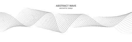 Abstract wave element for design. Digital frequency track equalizer. Stylized line art background. Vector illustration. Wave with lines created using blend tool. Curved wavy line, smooth stripeのイラスト素材