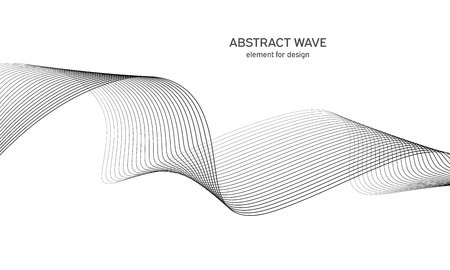 Abstract wave element for design. Digital frequency track equalizer. Stylized line art background. Vector illustration. Wave with lines created using blend tool. Curved wavy line, smooth stripeのイラスト素材