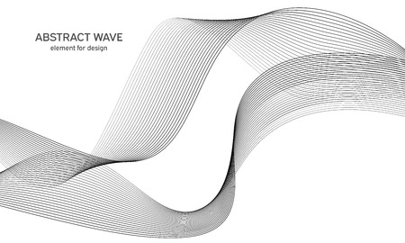Abstract wave element for design. Digital frequency track equalizer. Stylized line art background. Vector illustration. Wave with lines created using blend tool. Curved wavy line, smooth stripeのイラスト素材