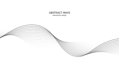 Abstract wave element for design. Digital frequency track equalizer. Stylized line art background. Vector illustration. Wave with lines created using blend tool. Curved wavy line, smooth stripeのイラスト素材