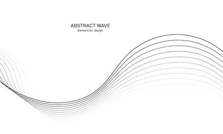 Abstract wave element for design. Digital frequency track equalizer. Stylized line art background. Vector illustration. Wave with lines created using blend tool. Curved wavy line, smooth stripeのイラスト素材