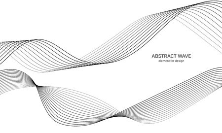 Abstract wave element for design. Digital frequency track equalizer. Stylized line art background. Vector illustration. Wave with lines created using blend tool. Curved wavy line, smooth stripeのイラスト素材