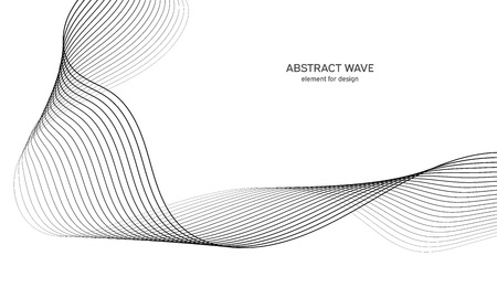 Abstract wave element for design. Digital frequency track equalizer. Stylized line art background. Vector illustration. Wave with lines created using blend tool. Curved wavy line, smooth stripe.のイラスト素材