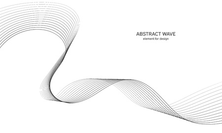 Abstract wave element for design. Digital frequency track equalizer. Stylized line art background. Vector illustration. Wave with lines created using blend tool. Curved wavy line, smooth stripeのイラスト素材
