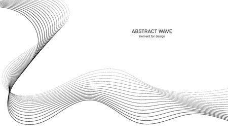 Abstract wave element for design. Digital frequency track equalizer. Stylized line art background. Vector illustration. Wave with lines created using blend tool. Curved wavy line, smooth stripe.のイラスト素材