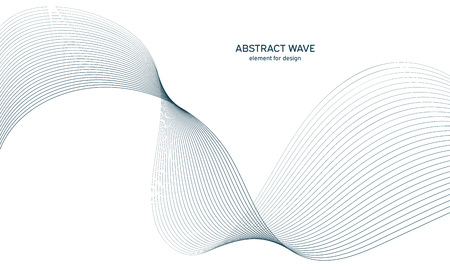 Abstract wave element for design. Digital frequency track equalizer. Stylized line art background. Vector illustration. Wave with lines created using blend tool. Curved wavy line, smooth stripe.のイラスト素材