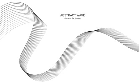 Abstract wave element for design. Digital frequency track equalizer. Stylized line art background. Vector illustration. Wave with lines created using blend tool. Curved wavy line, smooth stripe.のイラスト素材