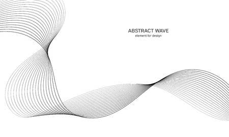 Abstract wave element for design. Digital frequency track equalizer. Stylized line art background. Vector illustration. Wave with lines created using blend tool. Curved wavy line, smooth stripe.のイラスト素材