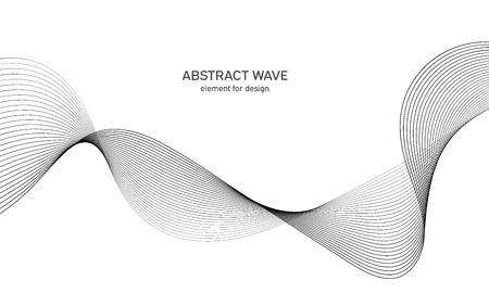 Abstract wave element for design. Digital frequency track equalizer. Stylized line art background. Vector illustration. Wave with lines created using blend tool. Curved wavy line, smooth stripeのイラスト素材