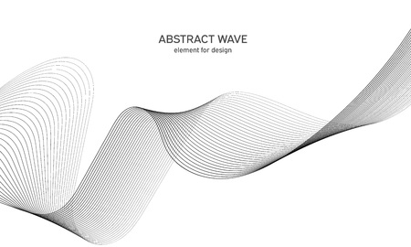 Abstract wave element for design. Digital frequency track equalizer. Stylized line art background. Vector illustration. Wave with lines created using blend tool. Curved wavy line, smooth stripeのイラスト素材