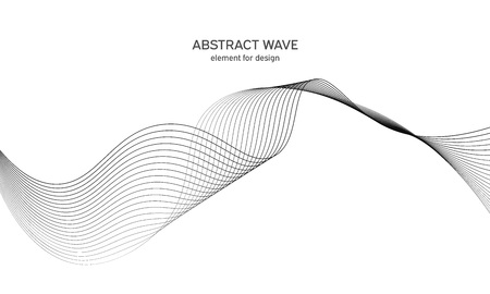 Abstract wave element for design. Digital frequency track equalizer. Stylized line art background. Vector illustration. Wave with lines created using blend tool. Curved wavy line, smooth stripeのイラスト素材