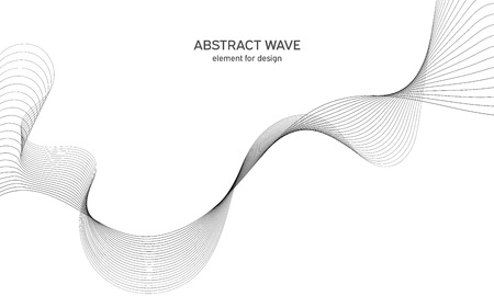 Abstract wave element for design. Digital frequency track equalizer. Stylized line art background. Vector illustration. Wave with lines created using blend tool. Curved wavy line, smooth stripeのイラスト素材