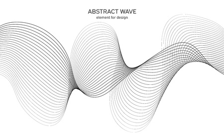 Abstract wave element for design. Digital frequency track equalizer. Stylized line art background. Vector illustration. Wave with lines created using blend tool. Curved wavy line, smooth stripeのイラスト素材