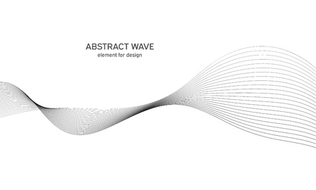 Abstract wave element for design. Digital frequency track equalizer. Stylized line art background. Vector illustration. Wave with lines created using blend tool. Curved wavy line, smooth stripeのイラスト素材