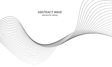 Abstract wave element for design. Digital frequency track equalizer. Stylized line art background. Vector illustration. Wave with lines created using blend tool. Curved wavy line, smooth stripeのイラスト素材