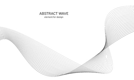 Abstract wave element for design. Digital frequency track equalizer. Stylized line art background. Vector illustration. Wave with lines created using blend tool. Curved wavy line, smooth stripeのイラスト素材