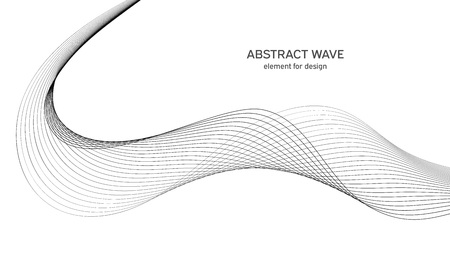 Abstract wave element for design. Digital frequency track equalizer. Stylized line art background. Vector illustration. Wave with lines created using blend tool. Curved wavy line, smooth stripeのイラスト素材