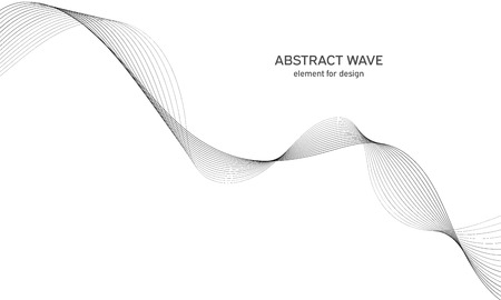 Abstract wave element for design. Digital frequency track equalizer. Stylized line art background. Vector illustration. Wave with lines created using blend tool. Curved wavy line, smooth stripeのイラスト素材