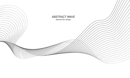 Abstract wave element for design. Digital frequency track equalizer. Stylized line art background. Vector illustration. Wave with lines created using blend tool. Curved wavy line, smooth stripeのイラスト素材