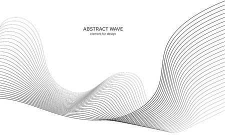 Abstract wave element for design. Digital frequency track equalizer. Stylized line art background. Vector illustration. Wave with lines created using blend tool. Curved wavy line, smooth stripeのイラスト素材