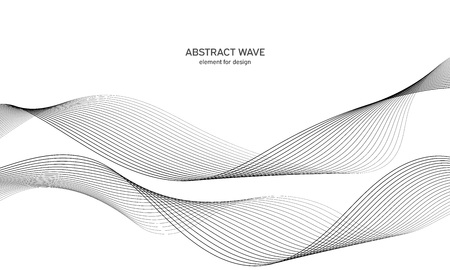 Abstract wave element for design. Digital frequency track equalizer. Stylized line art background. Vector illustration. Wave with lines created using blend tool. Curved wavy line, smooth stripeのイラスト素材
