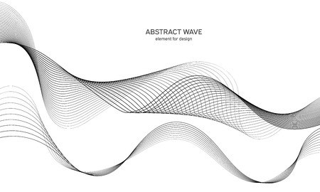 Abstract wave element for design. Digital frequency track equalizer. Stylized line art background. Vector illustration. Wave with lines created using blend tool. Curved wavy line, smooth stripeのイラスト素材