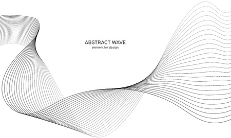 Abstract wave element for design. Digital frequency track equalizer. Stylized line art background. Vector illustration. Wave with lines created using blend tool. Curved wavy line, smooth stripeのイラスト素材