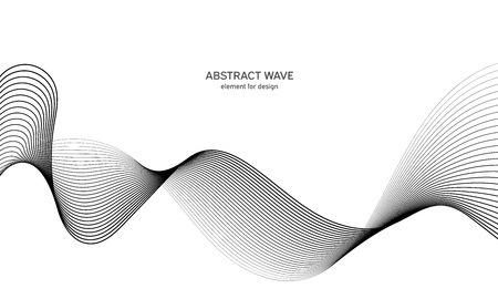 Abstract wave element for design. Digital frequency track equalizer. Stylized line art background. Vector illustration. Wave with lines created using blend tool. Curved wavy line, smooth stripeのイラスト素材