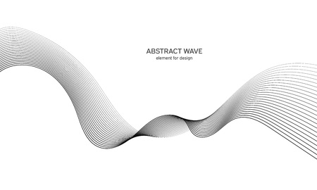Abstract wave element for design. Digital frequency track equalizer. Stylized line art background. Vector illustration. Wave with lines created using blend tool. Curved wavy line, smooth stripeのイラスト素材