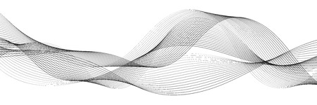 Abstract wave element for design. Digital frequency track equalizer. Stylized line art background. Vector illustration. Wave with lines created using blend tool. Curved wavy line, smooth stripeのイラスト素材